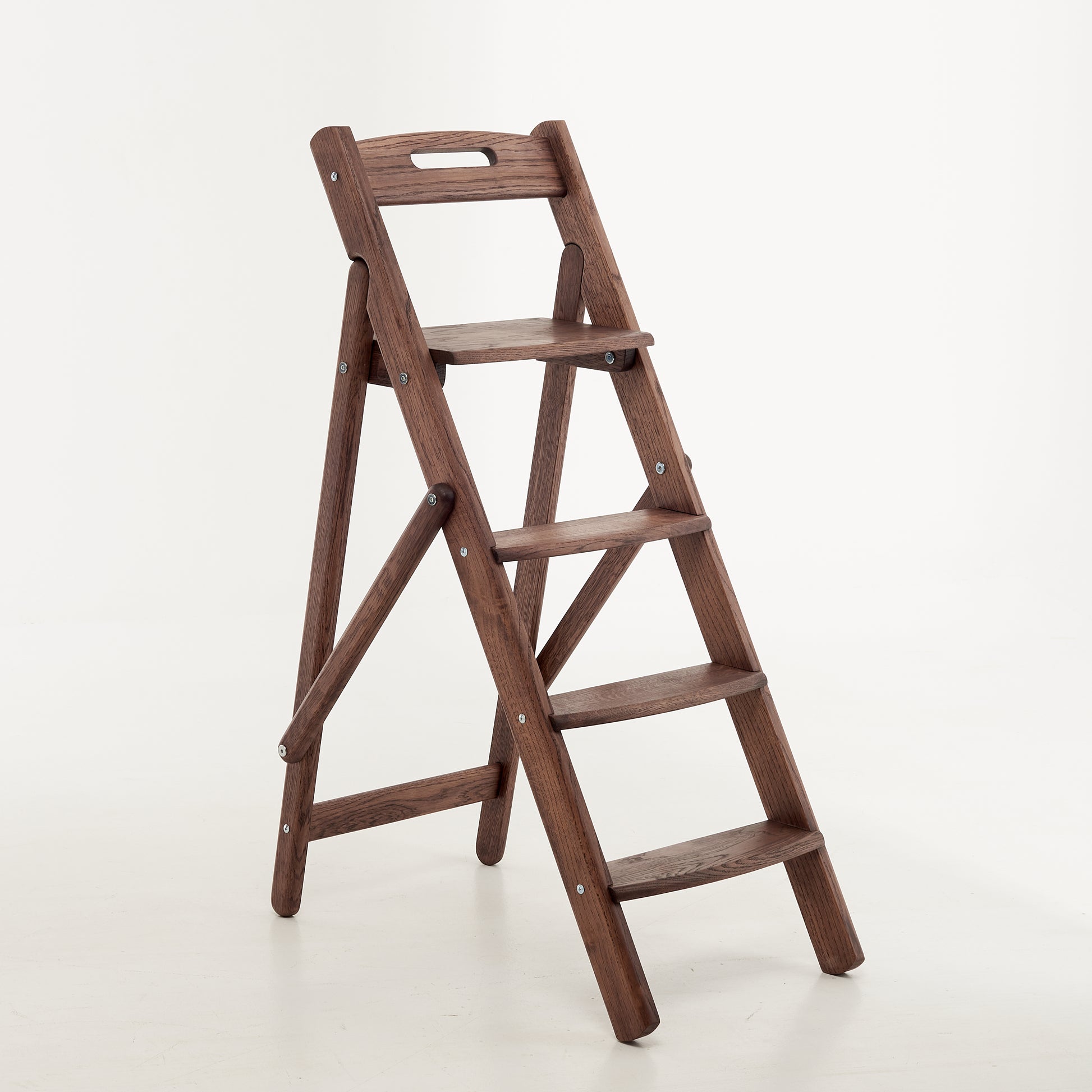 Natural oak step stool with compact folding design