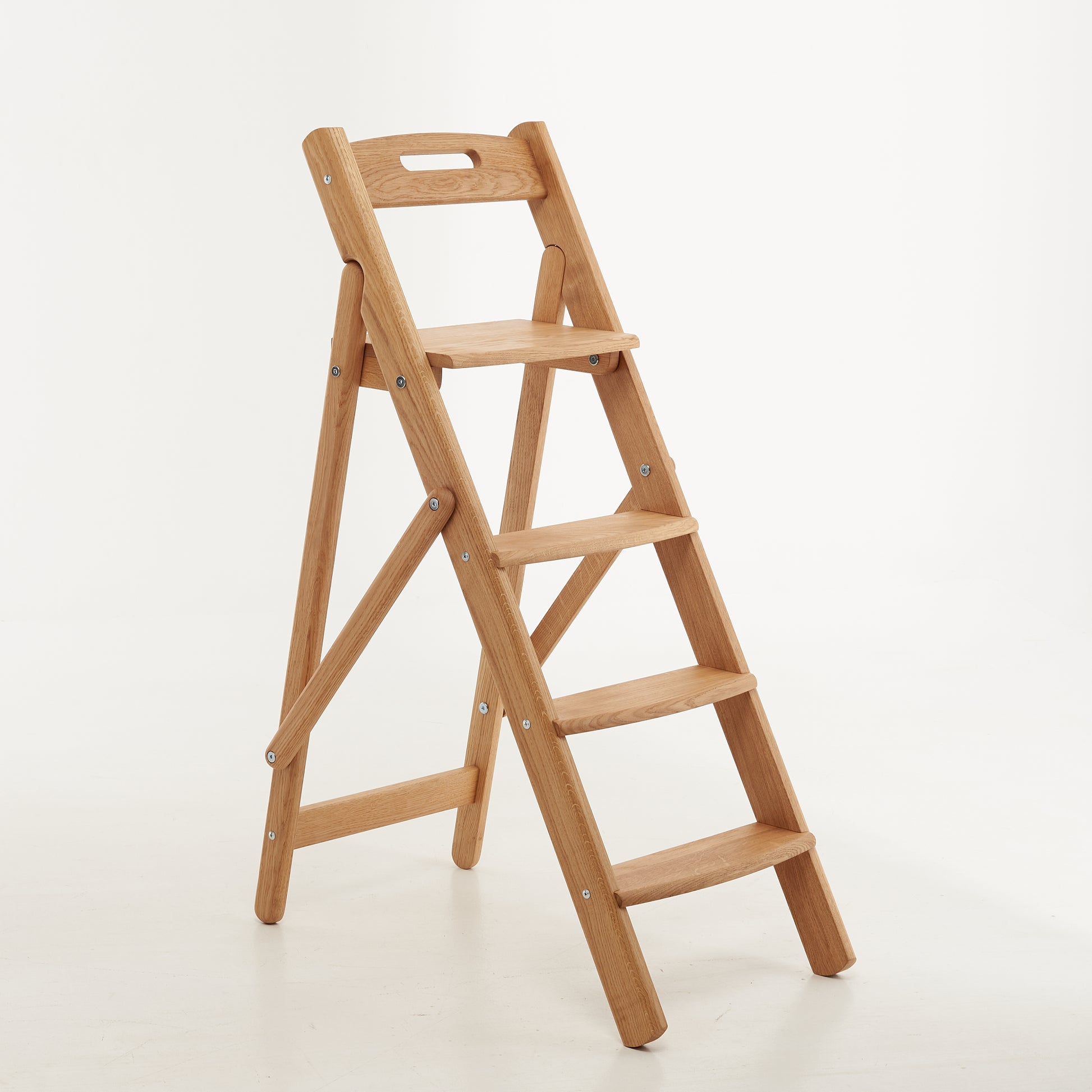 Front view of folding oak ladder 110 cm tall
