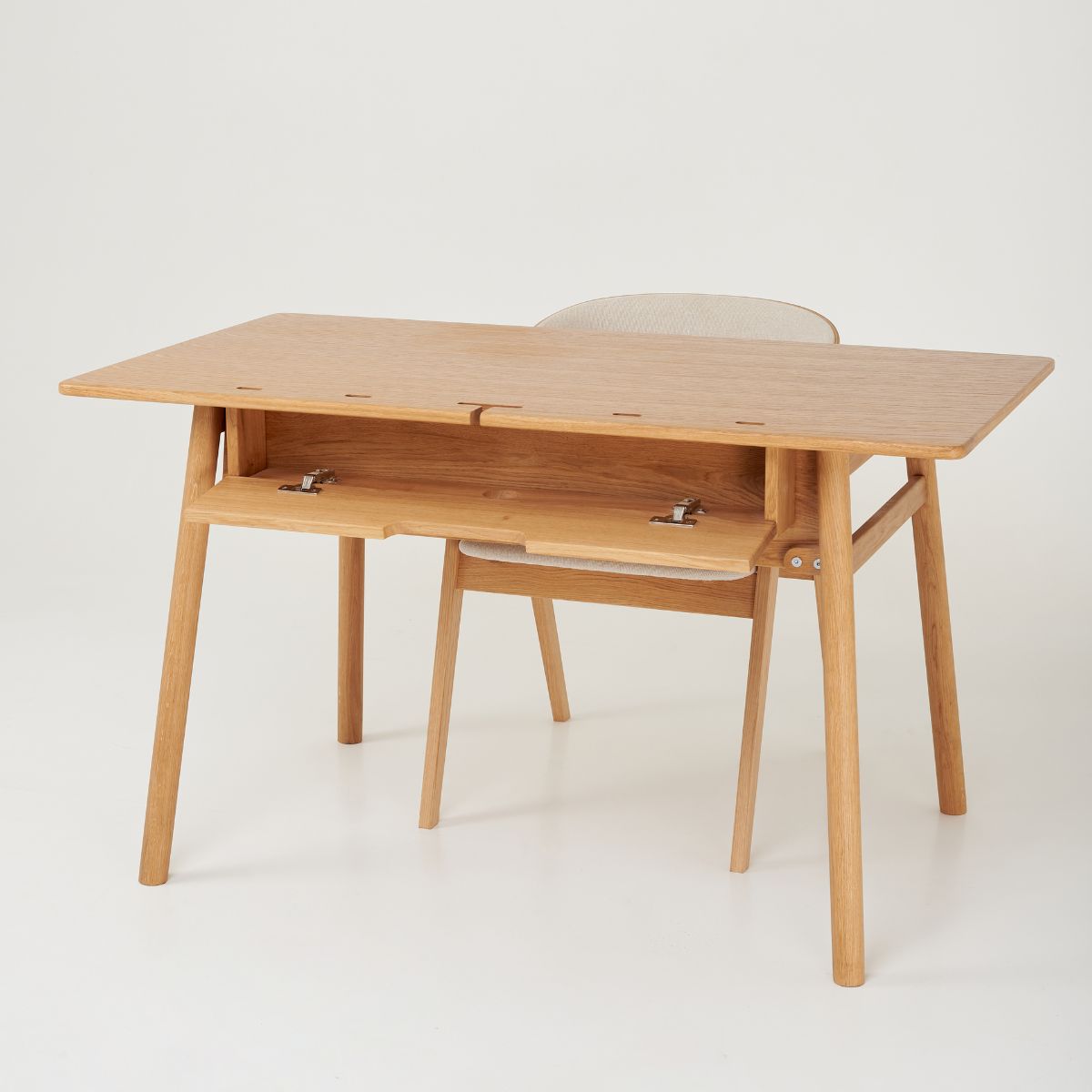 Handmade oak desk in modern home office interior