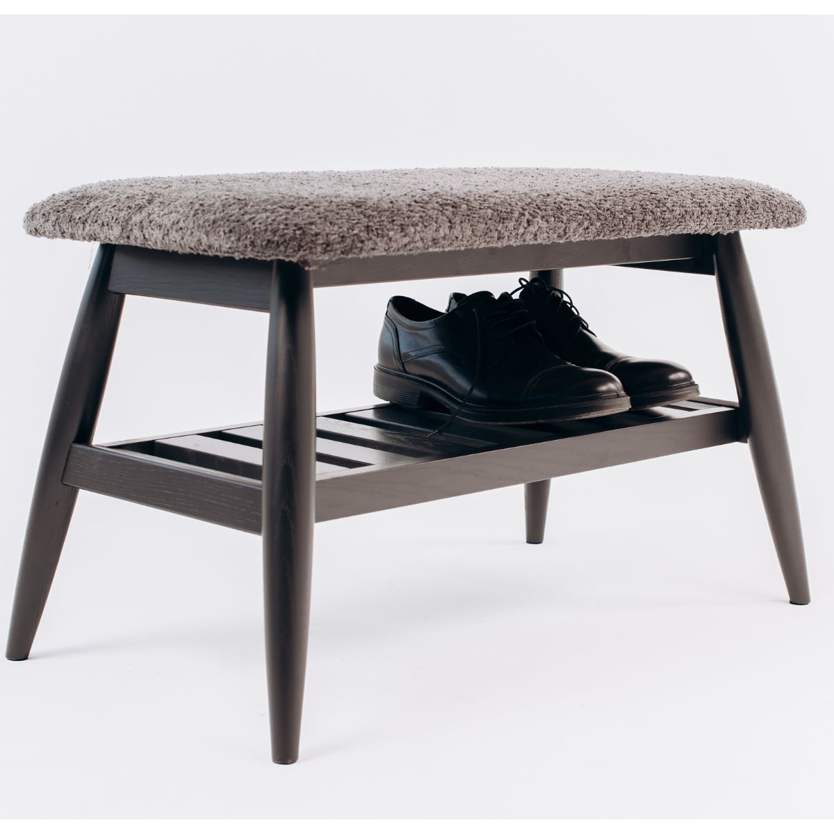 Scandinavian black solid oak bench with soft seat