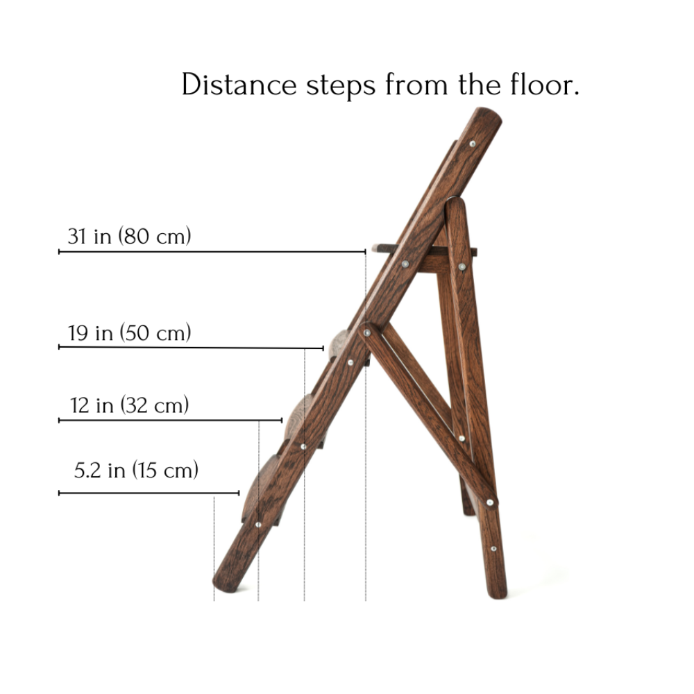 Klappbare Holzleiter | Tritthocker aus massiver Eiche | Handgefertigt | 110 cm hoch | Stabile und elegante Trittleiter für Zuhause