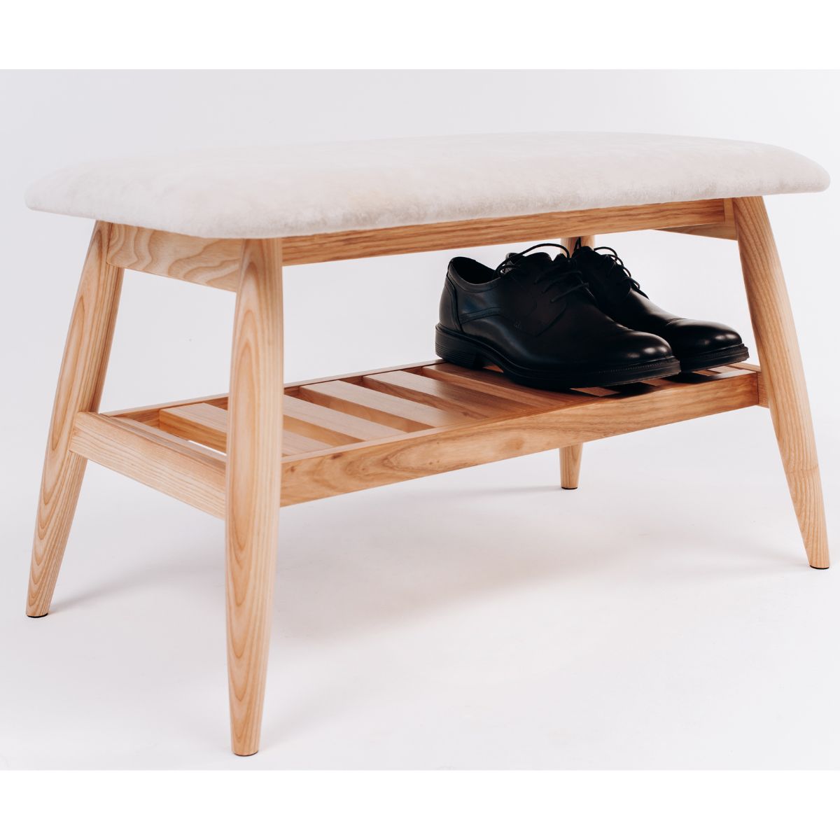 modern light wood bench soft velour seat